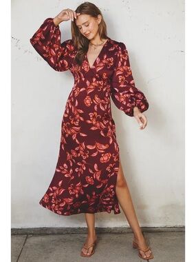 Johanna Midi Dress in Ruby Wine